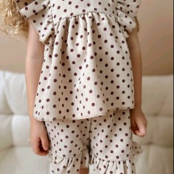 Детски летен комплект в бежово с кафяви точки  Лилибет