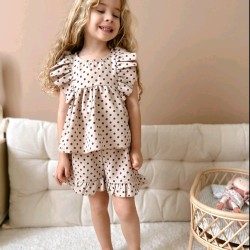 Детски летен комплект в бежово с кафяви точки Лилибет Детски летен комплект в бежово с кафяви точки Лилибет