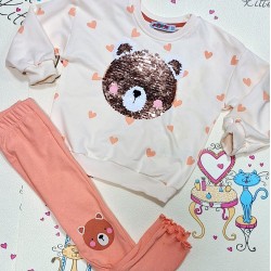 Детски комплект с мече от обръщащи се пайети Детски комплект с мече от обръщащи се пайети