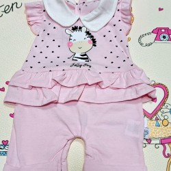 Бебешки летен ромпър/гащеризон в розово на точки Зебра Бебешки летен ромпър/гащеризон в розово на точки Зебра