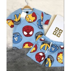 Детски летен комплект в синьо  Спайдърмен и Железния човек
