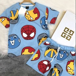 Детски летен комплект в синьо Спайдърмен и Железния човек Детски летен комплект в синьо Спайдърмен и Железния човек