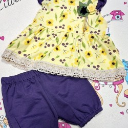 Детски летен комплект от туника и къси панталони в жълто и лилаво ,,Лято Детски летен комплект от туника и къси панталони в жълто и лилаво ,,Лято