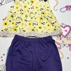 Детски летен комплект от туника и къси панталони в жълто и лилаво ,,Лято