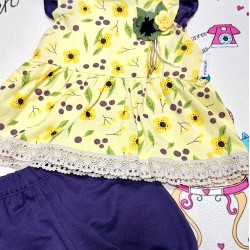 Детски летен комплект от туника и къси панталони в жълто и лилаво  Лято