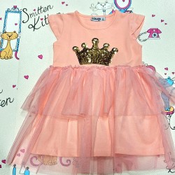 Детска лятна рокля с тюл и корона от пайети