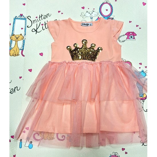 Детска лятна рокля с тюл и корона от пайети