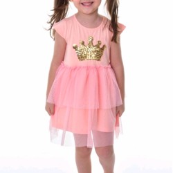 Детска лятна рокля с тюл и корона от пайети