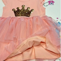 Детска лятна рокля с тюл и корона от пайети