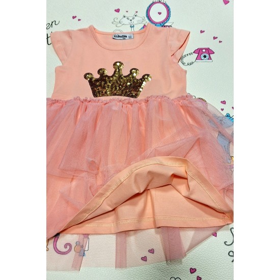 Детска лятна рокля с тюл и корона от пайети