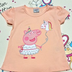 Детска тениска в праскова с Пепа Пиг и Еднорог Детска тениска в праскова с Пепа Пиг и Еднорог