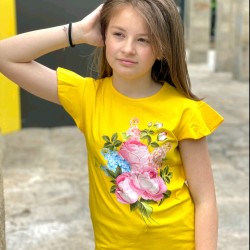 Детска лятна блуза в жълто с къдрички РОЗИ Детска лятна блуза в жълто с къдрички РОЗИ