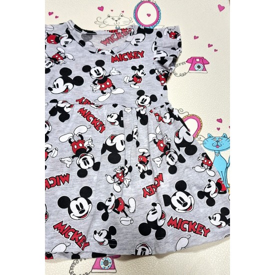 Детска лятна рокля с Мики в сиво