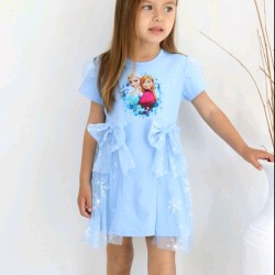 Детска синя рокля с тюл  Замръзналото кралство