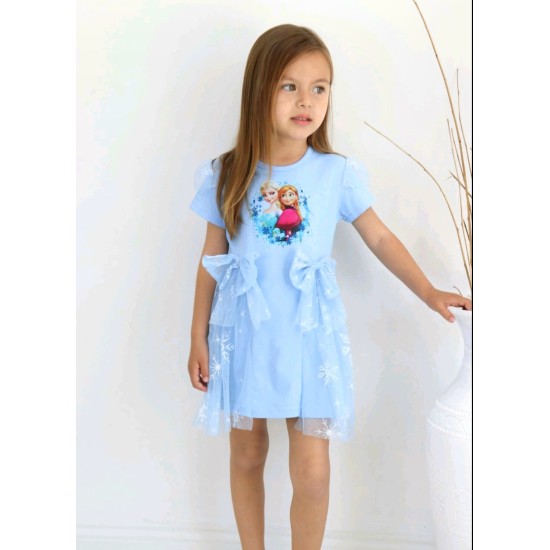 Детска синя рокля с тюл  Замръзналото кралство