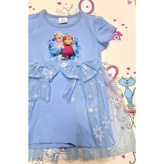 Детска синя рокля с тюл  Замръзналото кралство