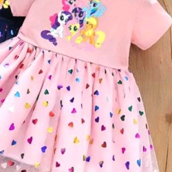 Детска рокля в розово на сърца с тюл  LITTLE PONY