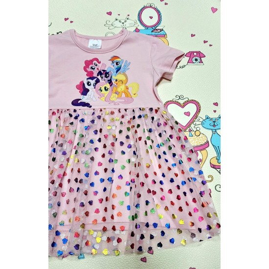 Детска рокля в розово на сърца с тюл  LITTLE PONY