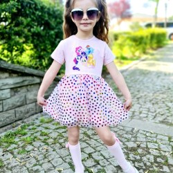 Детска рокля в розово на сърца с тюл  LITTLE PONY
