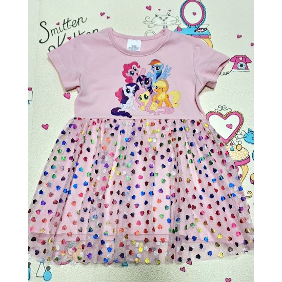 Детска рокля в розово на сърца с тюл  LITTLE PONY