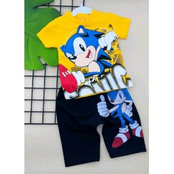 Детски летен комплект с жълта тениска и къси панталони  Соник
