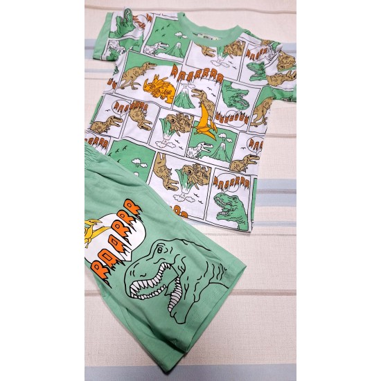 Детски летен комплект в зелено и бяло с динозаври Детски летен комплект в зелено и бяло с динозаври
