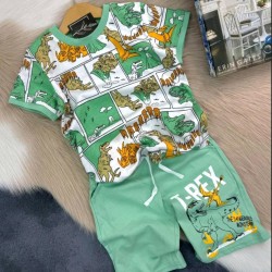Детски летен комплект в зелено и бяло с динозаври Детски летен комплект в зелено и бяло с динозаври
