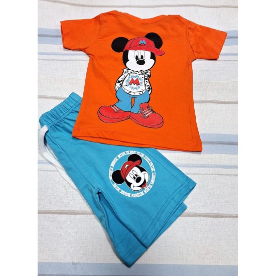 Детски комплект с интересен гръб с Мики в оранжево и синьо Детски комплект с интересен гръб с Мики в оранжево и синьо
