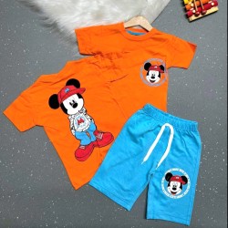 Детски комплект с интересен гръб с Мики в оранжево и синьо Детски комплект с интересен гръб с Мики в оранжево и синьо