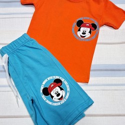 Детски комплект с интересен гръб с Мики в оранжево и синьо
