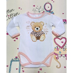 Бебешко боди в бяло и розово с мече