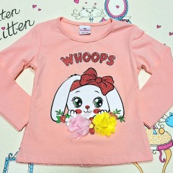 Детска блуза в розово с 3Д цветя Зайченце Детска блуза в розово с 3Д цветя Зайченце