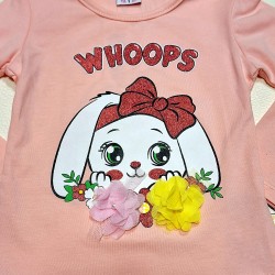 Детска блуза в розово с 3Д цветя Зайченце Детска блуза в розово с 3Д цветя Зайченце