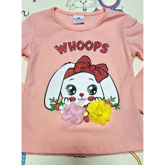 Детска блуза в розово с 3Д цветя Зайченце Детска блуза в розово с 3Д цветя Зайченце