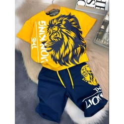 Детски летен комплект в жълто и тъмносиньо ,,Цар Лъв