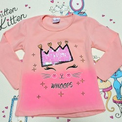 Детска блуза в розово Коте с корона Детска блуза в розово Коте с корона