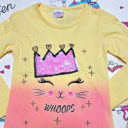 Детска блуза в жълто омбре Коте с корона Детска блуза в жълто омбре Коте с корона