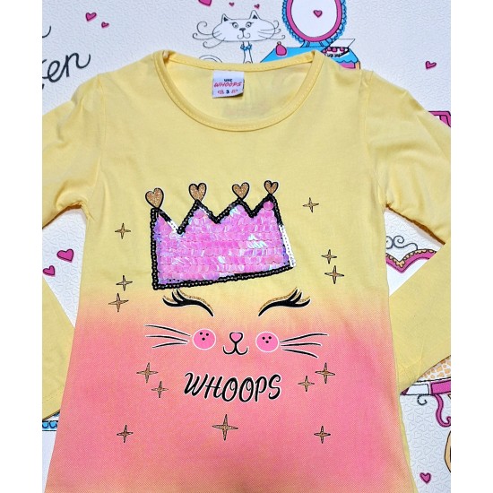 Детска блуза в жълто омбре  Коте с корона