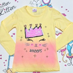 Детска блуза в жълто омбре Коте с корона Детска блуза в жълто омбре Коте с корона