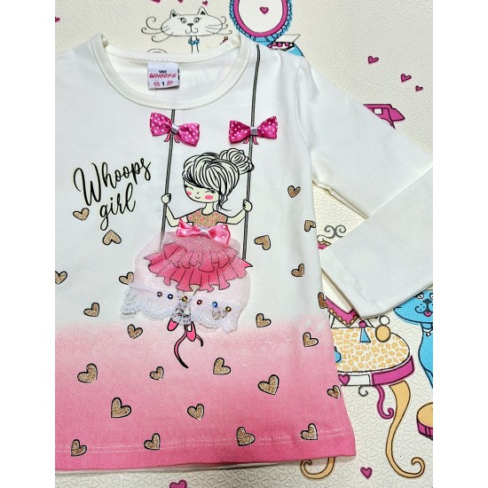 Детска блуза в бяло и розово  Балерина на люлка