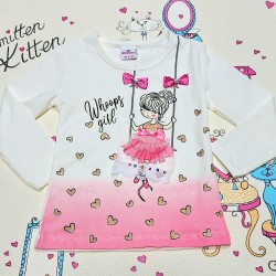 Детска блуза в бяло и розово Балерина на люлка Детска блуза в бяло и розово Балерина на люлка