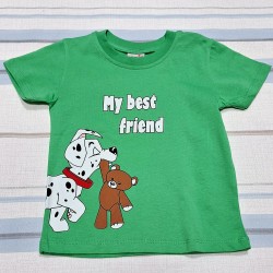 Детска тениска в зелено с далматинец и мече