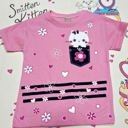 Детска лятна тениска в розово с котенце