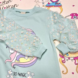 Детска рокля в резеда с ръкави от тюл с  Еднорог