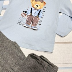 Детска пижама в синьо и сиво  Мече с тиранти