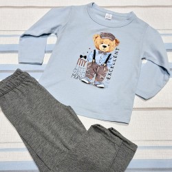 Детска пижама в синьо и сиво Мече с тиранти Детска пижама в синьо и сиво Мече с тиранти