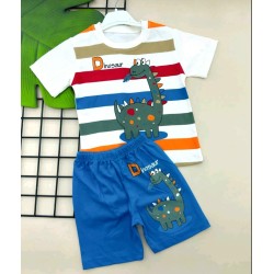 Детски летен комплект в синьо и бяло ,,Динозаври