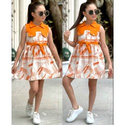 Лятна детска рокля в оранжево и екрю  ЗУЗИ