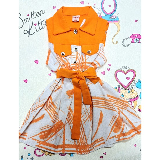 Лятна детска рокля в оранжево и екрю ,,ЗУЗИ