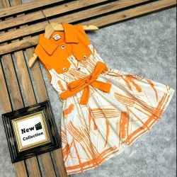 Лятна детска рокля в оранжево и екрю  ЗУЗИ